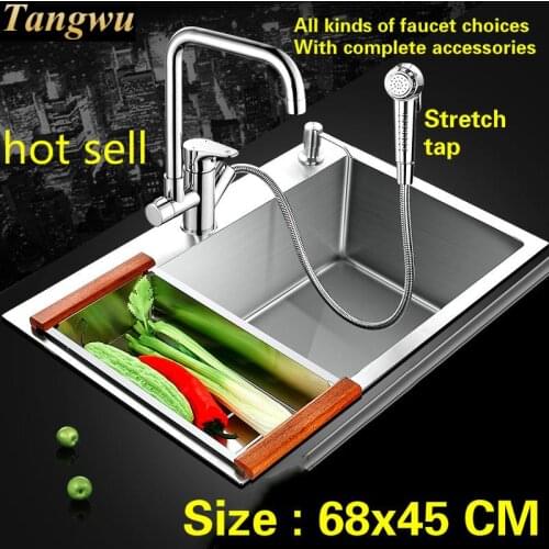 Free shipping Apartment standard kitchen sink durable 304 stainless steel hand made single slot hot sell 68x45 CM