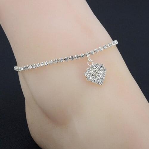 Anklet Romantic Sentiment Heart-shaped Anklet for Women Cute Sweet Beach Chain Jewelry Gift Personality Full Rhinestone Fashion
