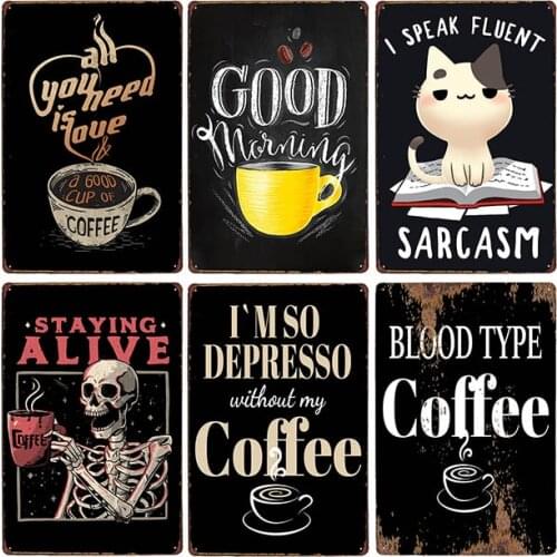 Coffee Drink Retro Decor Wall Signs Cafe Bar Pub Club Decoration Metal Plates Plaque Vintage Art Poster 20x30cm