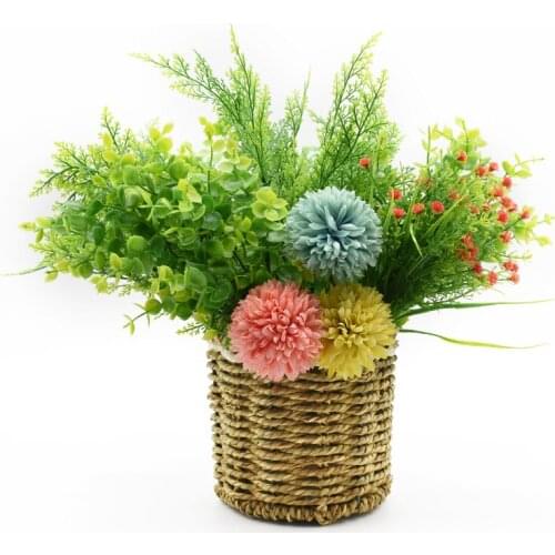 Cheap Artificial plants plastic flowers for scrapbooking vases for home decor Fern Eucalyptus leaves ornamental flowerpot