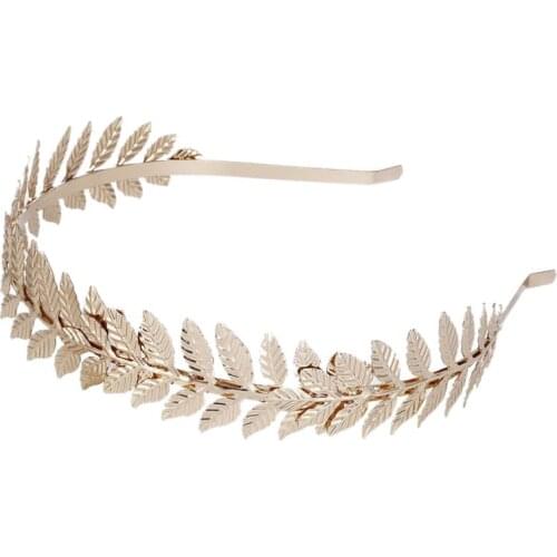 European Greek Goddess Headband Metallic Gold Leaves Branch Crown Hair Band Wedding Bridal Tiara Shimmer Hair Accessories
