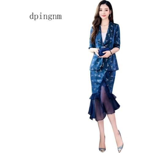 2019 Hot Ladies Dress Suit for Work Full Sleeve Blazer Dress 2 Pieces Set For Businesss Women Suit 001