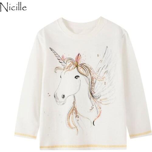 Nicille Toddler Girls Cotton T-shirts Children Long Sleeve T-shirts Winter Kids Tops For Girls Unicorn Girls Sweatshirts Clothes