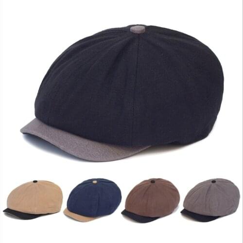 Splicing Short Brim Men Elasticity Adjustable Newsboy Hat Unisex Cotton Korean Version Spring Autumn Berets Painter Hat