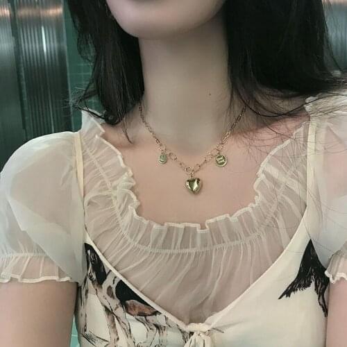 Korean Fashion Smile Letters Heart Pendant Necklaces for Women Girl Gold Color Stainless Steel Chokers Necklace Party Jewelry