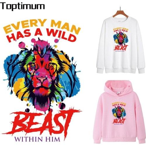 Colorful Lion Patches on clothes DIY Crafters Animal Iron-on transfers Clothing Thermal Stickers for Fabric Jacket Appliqued