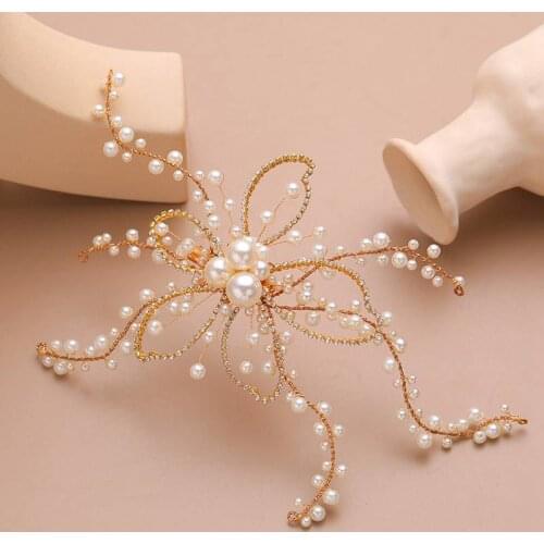 Crystal Braided Hair Jewelry Brides Marriage Pearl Hair Gathering Flower in Europe and America DIY Hair Accessories Decoration