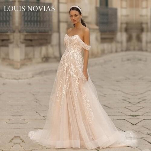 Louis Novias Elegant Collar Satin Tulle Sexy Sweetheart Backless Embroidery High Quality Shoulder Dream Lace Wedding Dress