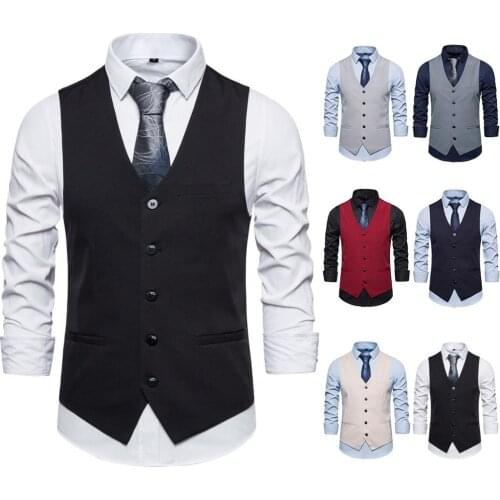 Mens Solid Color Vest Business Casual Single Breasted Gentleman Fitness Suit Vest(Without Tie And Shirt)