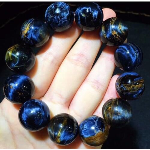 Genuine Natural Blue Pietersite Big Round Beads Bracelet 18.5mm Powerful Stretch Crystal Bracelet Women Men AAAA Certificate