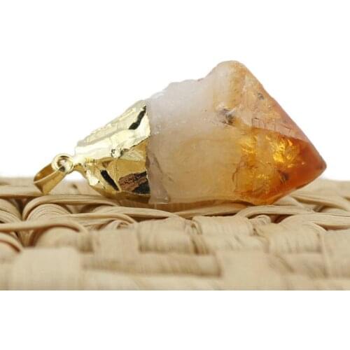 Irregular Natural Crystal Chakra For Necklace Quartz Pendant Yellow Stone Unisex 35x16mm