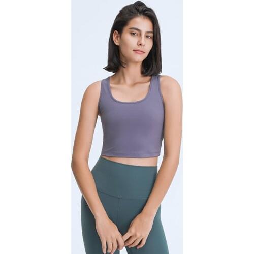 2021 New Sport Fitness Crop Tops 2 In 1 Yoga Bra Women Soft Nylon Running Gym Vest Plain Fitness Workout Tank Top