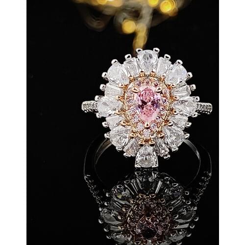 2021 New Luxury Pear Pink Color 925 Sterling Silver Engagement Ring for Women Anniversary Gift Jewelry Wholesale R6197