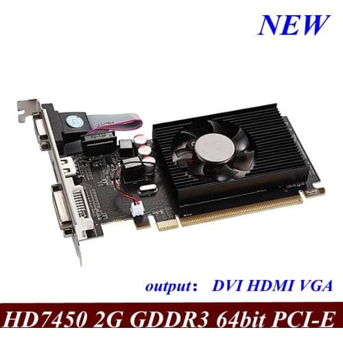 New AMD Radeon HD7450 2G DDR3 half-height graphics card supports 1U 2U single slot small chassis HD 7450 game Video card 1pcs