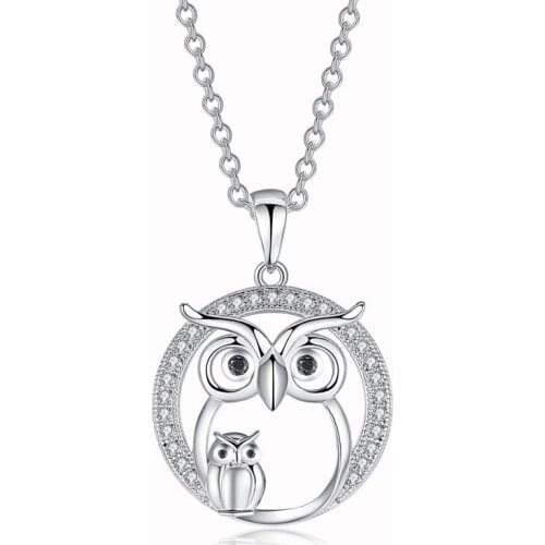 New Zircon Pendants Owl Necklace For Women Crystal Sliver Color Necklaces Fashion Jewelry Christmas Gift