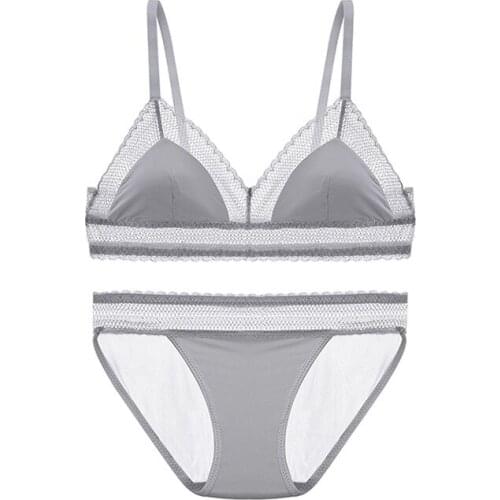 New Style French Bralette Sexy Lace Hollow Triangle Cup Bra Without Steel Ring Ultra-thin Underwear Set