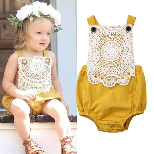 Toddler Baby Girls Clothing Lace Bodysuit Sleeveless Backless Cute Jumpsuit Outfit Clothes Baby Girl 0-24M