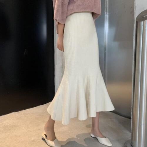 2021 Autumn High Waist Slim Knitted Fishtail Skirt With Hip Ruffle Formal Trumpet / Mermaid Office Work Wear Clothes