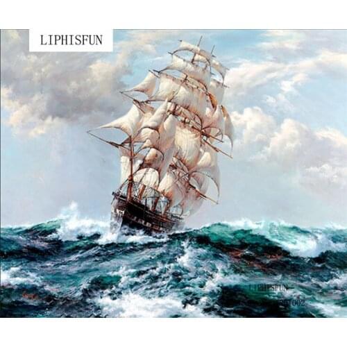 Sailboat Sea Scenery Wall Decor Full Diamond Painting DIY Stone Pictures Needlework Cross Stitch Diamond Embroidery Scenery Kit