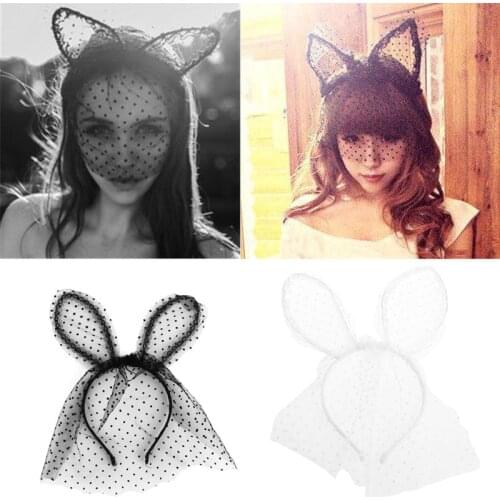 Costume Party Headband Sexy Lace Veil Mask Bunny Dot Cat Ears Hairband Headdress