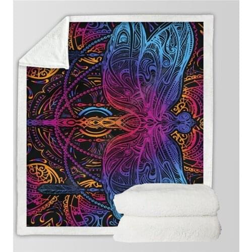Psychedelic Dragonfly 3d printed fleece blanket for Beds Hiking Picnic Thick Quilt Fashionable Bedspread Sherpa Throw Blanket