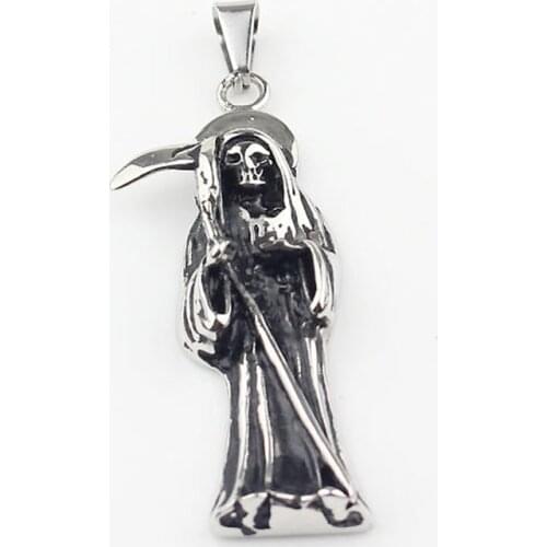 Silver color Stainless Steel Holy Saint Death Santa Muerte Skull Biker Pendant