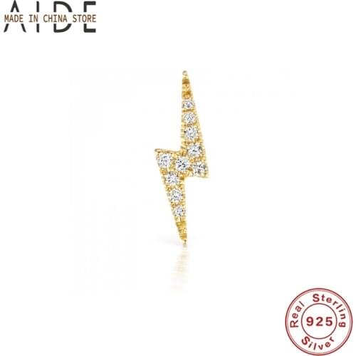 Aide 100% Real 925 Sterling Silver Stud Earrings Lightning Bolt Pierced Earring For Unisex Fine Jewelry Gift Pendientes Mujer