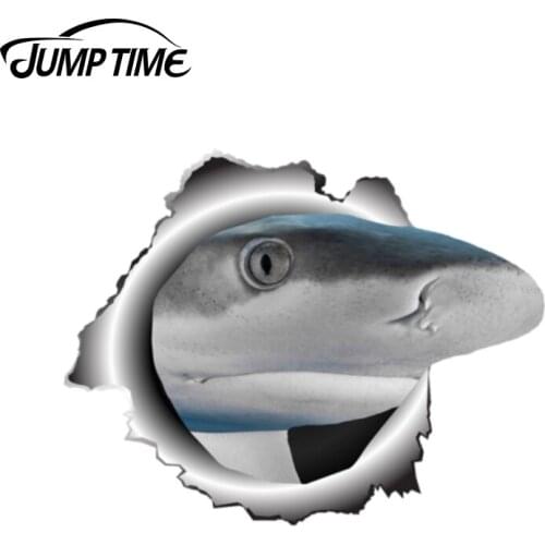 Jump Time 13cm x10.2cm 3D Shark Car Sticker Animal Car Decoration Torn Metal Decal Bumper Windows Reflective Car Styling