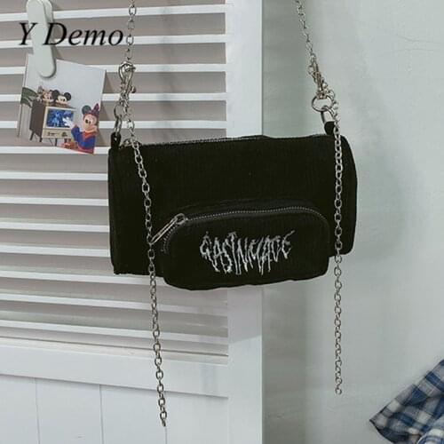Y Demo Harajuku Letters Embroidery Women Chains Bag Punk Gothic Thorns One Shoulder Bag For Female 2021