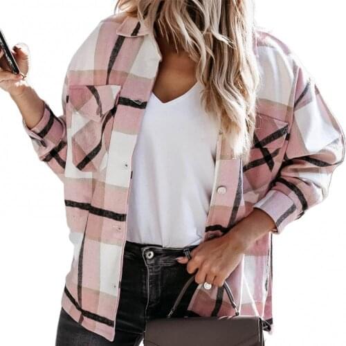 50% HOT SALE Autumn Women Plaid Turn-down Collar Jacket Long Sleeve Single-breasted Coat Female Coat