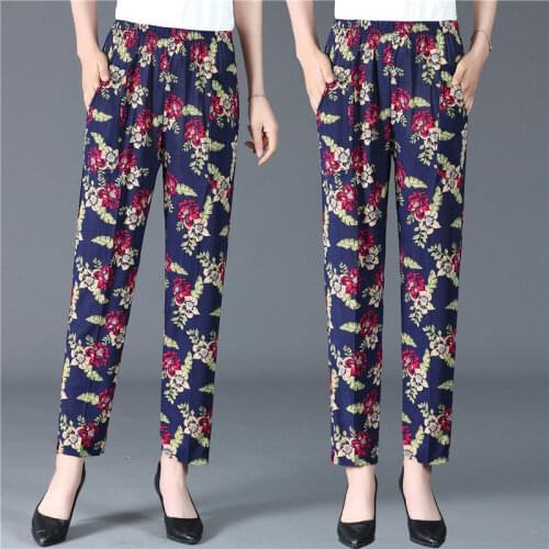 High-Rise Straight-Leg Pants Woman 2021The New Stretch Pants Subsection Middle-Aged Summer Thin Mom Nine Minutes Trousers Ladies