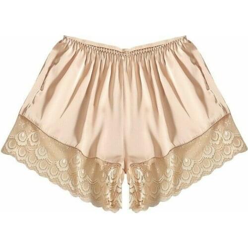Faux Silk Women Lace Satin Underwear Panty Shorts Underpants Briefs Pajamas Black White Grey Shorts 914-A670