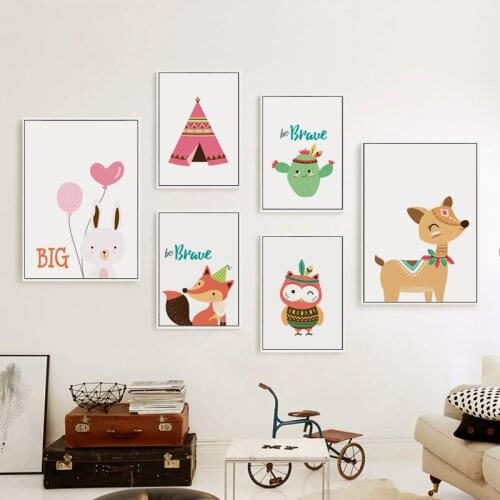 07G Cute Cartoon Indians Animal A4 A3 A2 Canvas Art Painting Print Poster Picture Wall Baby Child Bedroom Home Decoration Murals