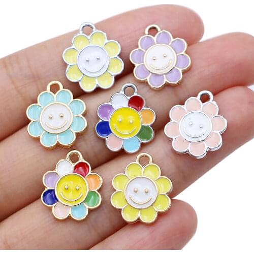 10PCS Enamel Sunflower Plant Charm Pendant Jewelry Making Bracelet Necklace DIY Earrings Accessories Craft
