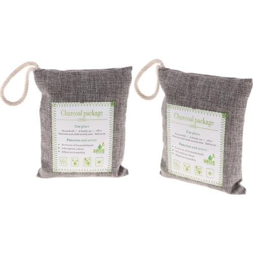 2 Pack Car Freshener Bags 200g, Bamboo Charcoal Air Purifying Bag, Activated Charcoal Odor Absorber for Car Home Closet (Gray)