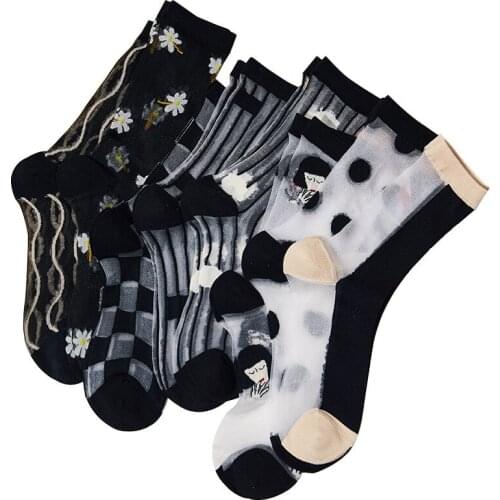 2021 Womens Spring Summer Socks Breathable Transparent Mesh Short Socks Female Glass Silk Transparent Cute Dot Fashion Socks