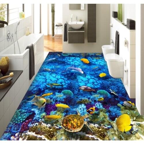 Sea World Living Room Bedroom Restaurant 3D Dimensional Flooring PVC Waterproof Self-adhesive 3D Floor