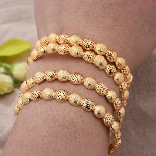 4pcs/lot Round 24K Gold Color Wedding Dubai Bangles For Women Girl Bride Bracelets Ethiopian/france/African/Dubai Jewelry gifts