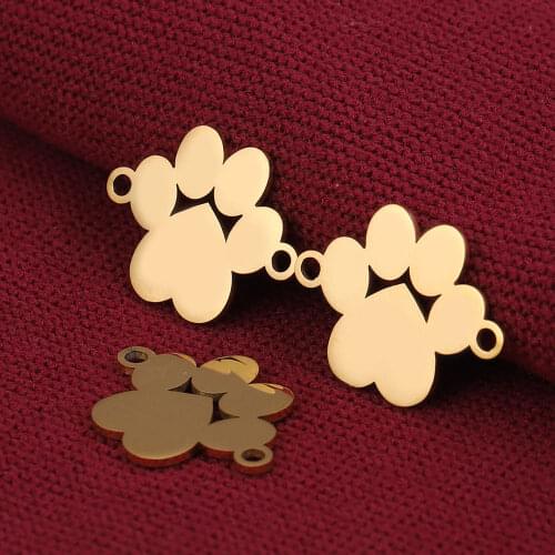 5pcs/lot Stainless Steel Charm Cute Bear Dog Pet Paw Connection for Diy Bracelet Jewelry Making Charms Jewelry Findings Making