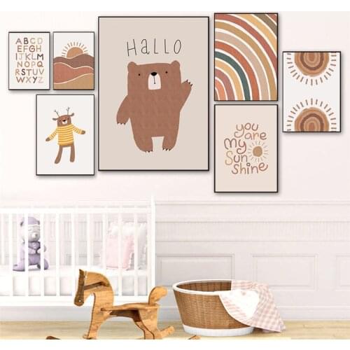 ABC Letters Bear Sun Rainbow Canvas Painting Bohemian Baby Room Decoracion Minimalist Wall Art Picture Home Decor Posters Prints