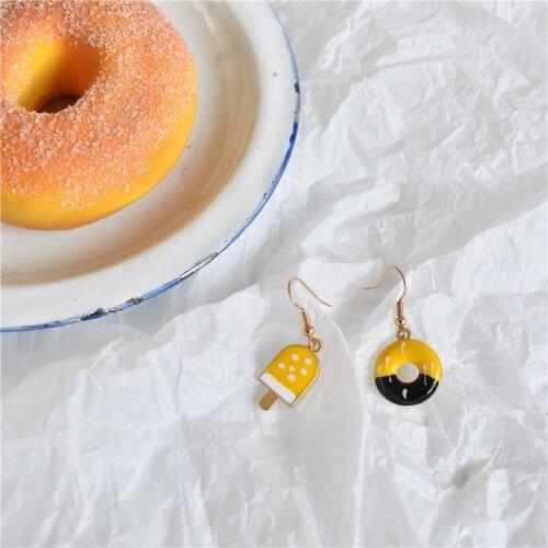 Korea Harajuku Asymmetrical Donuts Ice Cream Drop Earrings for Girl Cute Food Donuts Brincos Holiday Funny Party Jewelry Gifts