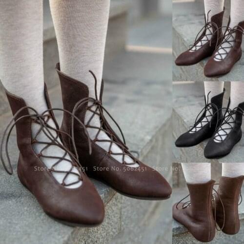 Medieval Elf Princess Lady Lace Up Single Shoes Carnival Men Knight Prince Boot Women Princess Dance Stage Leather Boots