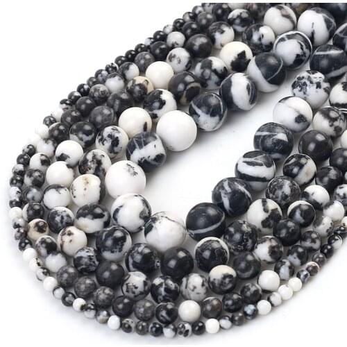Natural Stone White Black Zebra Jaspers Beads Round Loose Beads For Jewelry Making DIY Bracelet Accessories 15''4/6/8/10/12mm