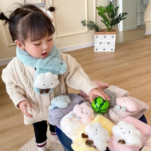 Childrens Scarf Parent-child Warm-Keep Apparel Accessories 2020 Fashion Plush Kids Scarf Cartoon Appliques Scarf for Boy Girl