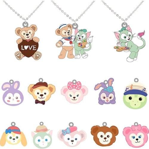 Disney Duffy Bear Star Dew Ballet Rabbit Long Chain Necklace Cartoon Acrylic Resin Pendant Necklace Children Jewelry Gift