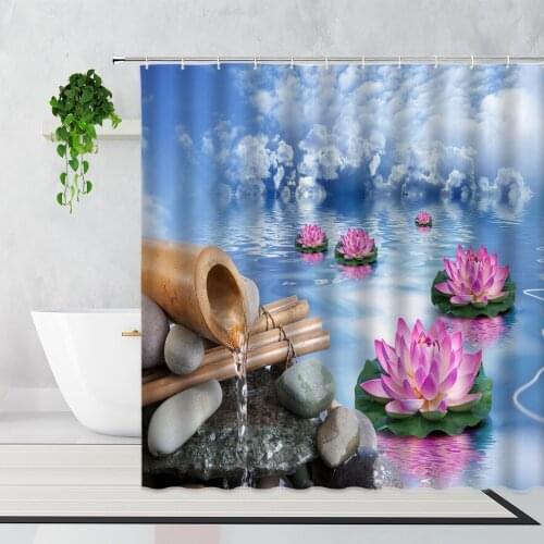 Zen Shower Curtain Black Stone Candle Spa Flower Background Bathroom Decor Waterproof Bath Curtains Set With Hook Bathtub Screen