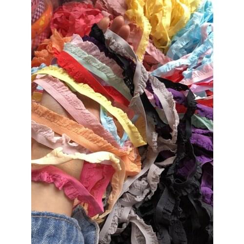 6 Meters Pink Blue DIY Handmade Elastic Lace Cloth Accessories Stretch Ruffle Lace Trim Embroidery Laciness Fabric 15MM Width