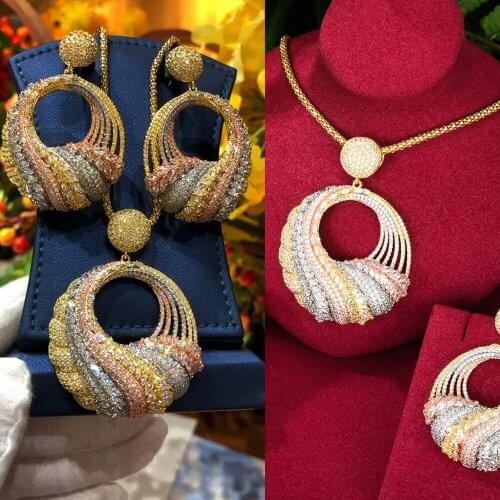 GODKI Luxury Round Indian Necklace Earring Jewelry Sets For Women Wedding Cubic Zircon African Dubai Bridal Jewelry Sets