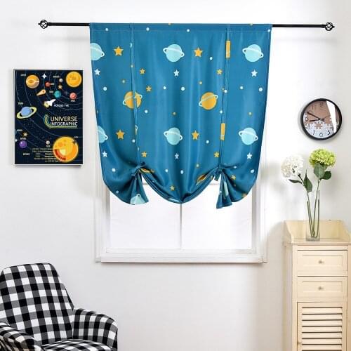 Planet Printing Roman Short Window Curtain for Kitchen Cabinet Home Decor for Kids Boy Room