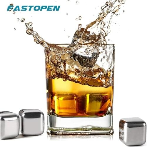 Whiskey Stones 304 Stainless Steel Reusable Chilling Metal Ice Cubes with Clip and Storage Box Set for Whiskey Wine Beer Drinks